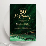 Emerald Green Gold Agate Marble 50th Birthday Invitation<br><div class="desc">Emerald green and gold agate 50th birthday party invitation. Elegant modern design featuring watercolor agate marble geode background,  faux glitter gold and typography script font. Trendy invite card perfect for a stylish women's bday celebration. Printed Zazzle invitations or instant download digital printable template.</div>