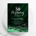 Emerald Green Gold Agate Marble 50th Birthday Invitation<br><div class="desc">Emerald green and silver agate 50th birthday party invitation. Elegant modern design featuring watercolor agate marble geode background,  faux glitter silver and typography script font. Trendy invite card perfect for a stylish women's bday celebration. Printed Zazzle invitations or instant download digital printable template.</div>