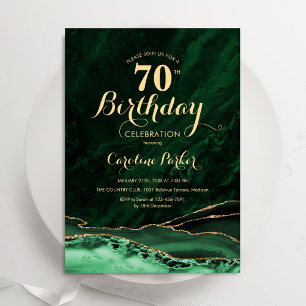 Emerald Green Gold Agate Marble 70th Birthday Invitation