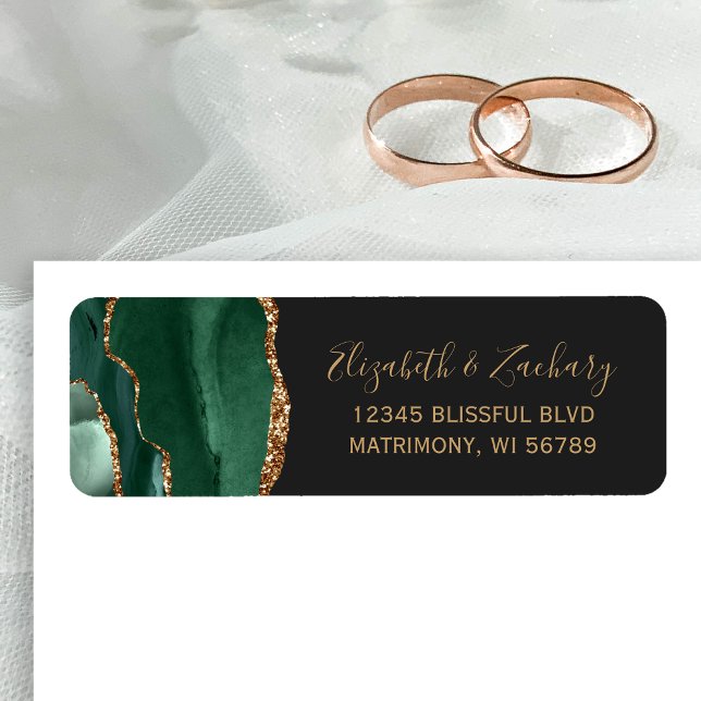 Emerald Green Gold Agate Mariage Adresse de retour (Créateur téléchargé)