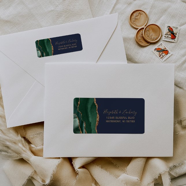 Emerald Green Gold Agate Navy Blue Return Address (Creator Uploaded)