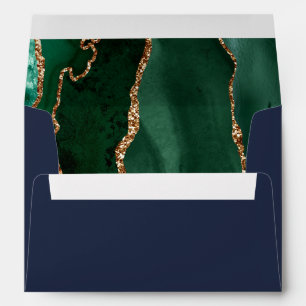 Emerald Green Gold Agate Navy Blue Wedding Envelope