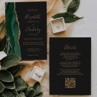 Emerald Green Gold Agate Slate QR Code Wedding