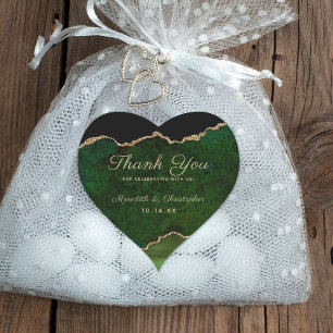 Emerald Green Gold Agate Thank You Heart Sticker