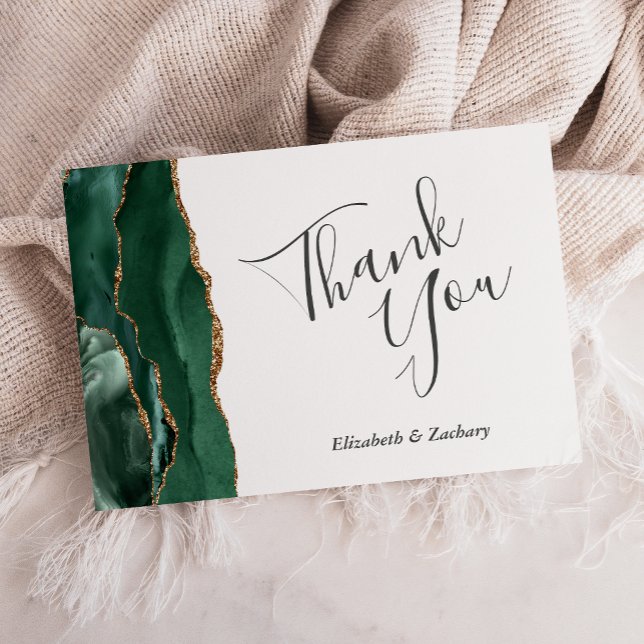 Emerald Green Gold Agate Wedding Flat Thank You Card (Creator Uploaded)
