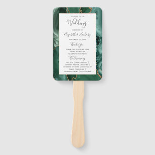 Emerald Green Gold Agate Wedding Program Hand Fan