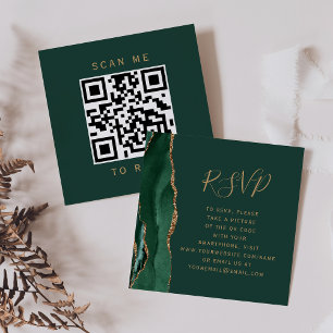 Emerald Green Gold Agate Wedding QR Code RSVP Enclosure Card