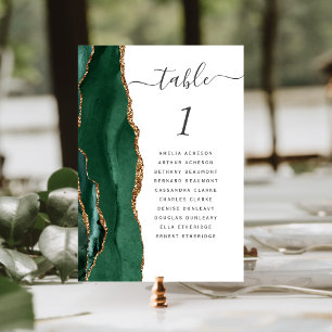 Emerald Green Gold Agate Wedding Table Number