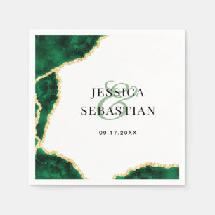 Emerald Green Gold Agate White Elegant Wedding Napkin