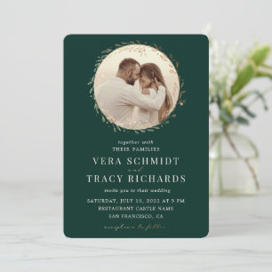 Emerald Green Gold  All in one Photo Rsvp Wedding Invitation