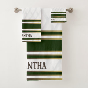 Emerald Green Gold And White Geometric Background Bath Towel Set