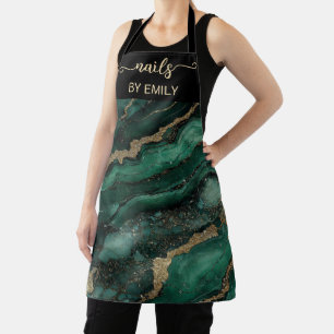 Emerald green gold black Marble Custom Nail Salon  Apron