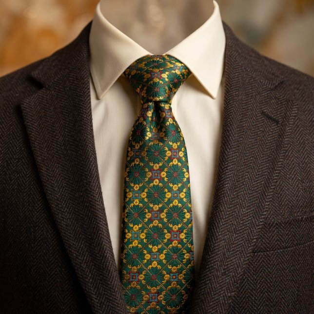 Emerald Green & Gold Bohemian Tie (Creator Uploaded)