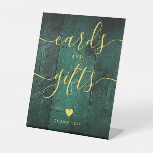 Emerald Green Gold Boho Barn Wood Cards And Gifts Pedestal Sign