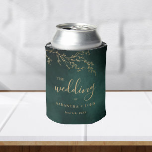 Emerald Green & Gold Botanical Elegant Wedding Can Cooler