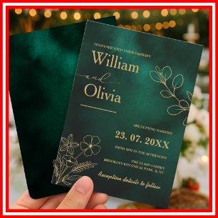 Emerald Green & Gold Botanical Wedding Invitation