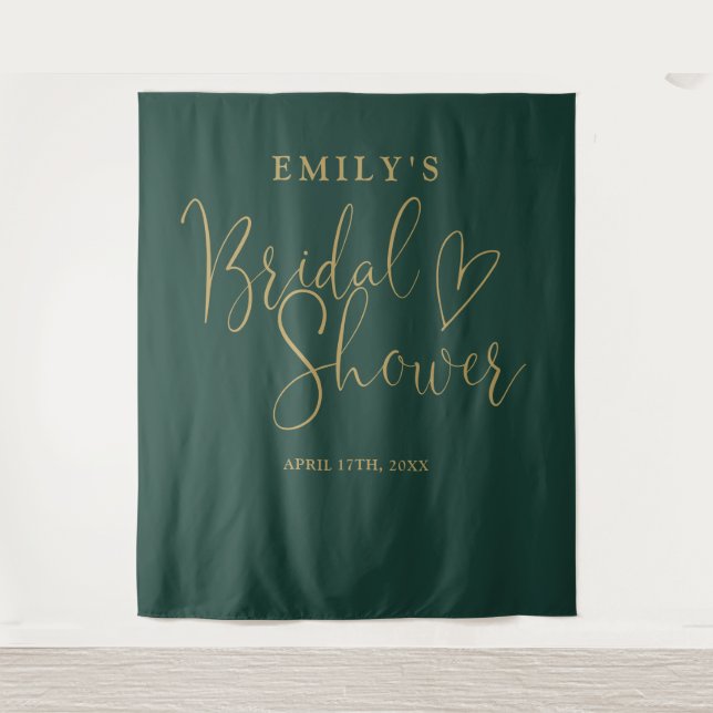 Emerald Green Gold Bridal Shower Photo Backdrop Tapestry (Front)