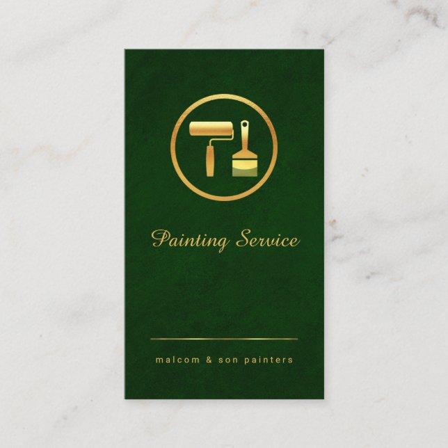 Emerald Green Gold Brush Line Business Card (Front)