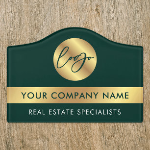 Emerald Green & Gold Business Logo Office Door Sign