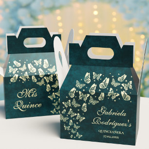 Emerald Green Gold Butterfly 15 Años Mis Quince Favor Box