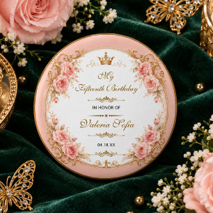 Emerald Green Gold Butterfly Quinceañera 15th 1 Inch Round Button