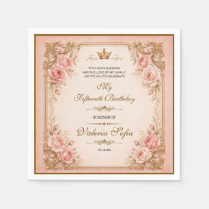 Emerald Green Gold Butterfly Quinceañera 15th Napkin