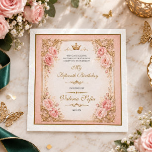 Emerald Green Gold Butterfly Quinceañera 15th  Napkin