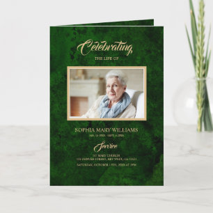 Emerald Green & Gold Calligraphy Memorial Program