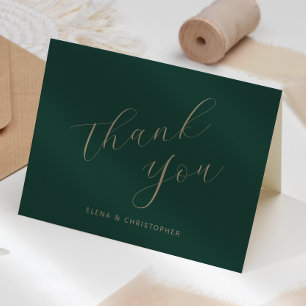 Emerald Green Gold Calligraphy Wedding Thank You Card