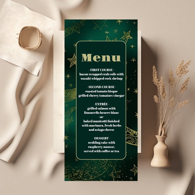 Emerald Green Gold Celestial  Wedding Menu (Creator Uploaded)