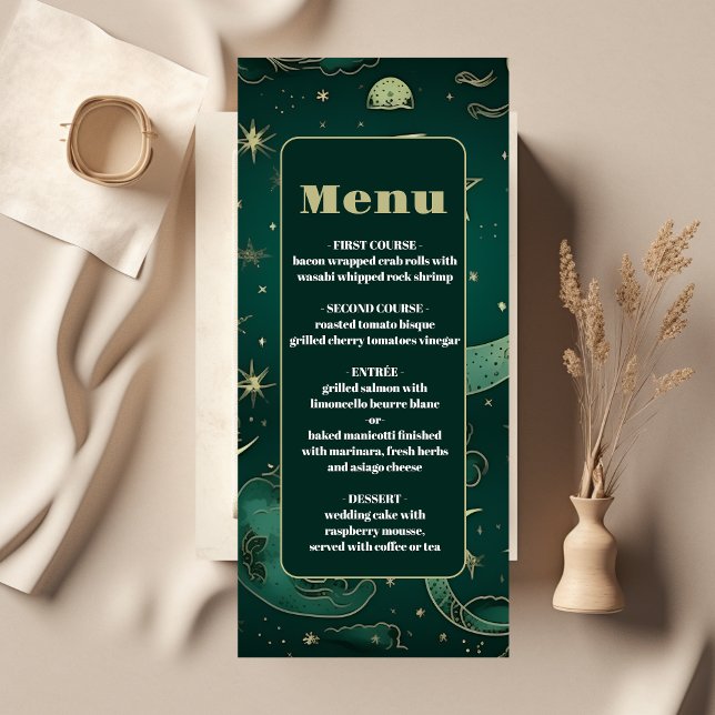 Emerald Green Gold Celestial  Wedding Menu (Creator Uploaded)