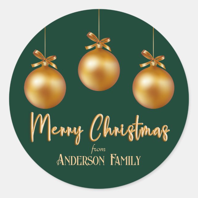 Emerald Green Gold Christmas Ornaments  Classic Round Sticker (Front)