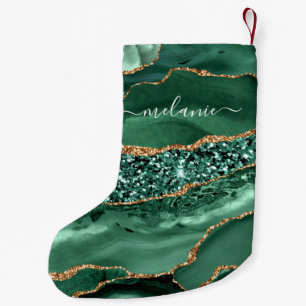 Emerald Green Gold Christmas Stocking Custom Name