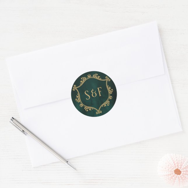 Emerald Green Gold Crest Monogram Envelope Seal (Envelope)