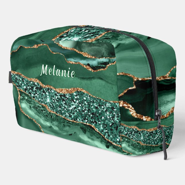 Emerald Green Gold Custom Name Personalized Gift Dopp Kit (Right Corner)