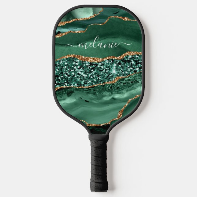 Emerald Green Gold Custom Name Pickleball Paddle (Front)