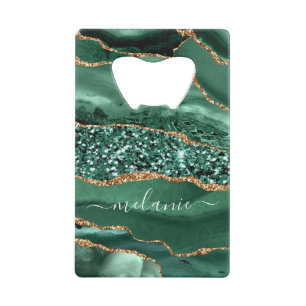 Emerald Green Gold Custom Your Name Bottle Opener Credit Card Bottle Opener