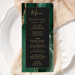 Emerald Green Gold Dark Wedding Menu<br><div class="desc">This elegant modern wedding menu features an emerald green watercolor agate background. The customizable text combines gold-coloured whimsical handwriting script with italic and copperplate fonts on a slate black background. The reverse side features a matching emerald green and gold agate design.</div>