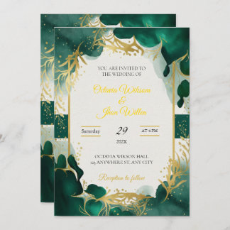 Emerald Green & Gold Elegant Wedding Invitation