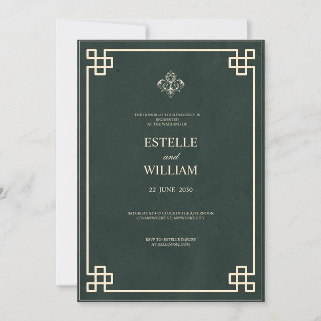 Emerald Green & Gold Elegant Wedding Invitation (Front)
