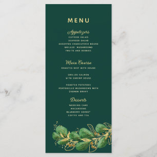 Emerald Green & Gold Eucalyptus Greenery Wedding Menu