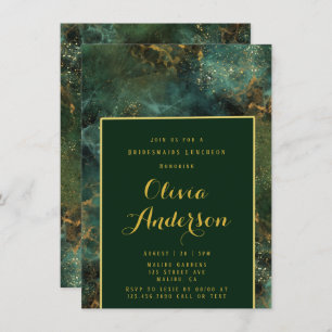  Emerald Green & Gold Fleck Bridesmaids Luncheon Invitation