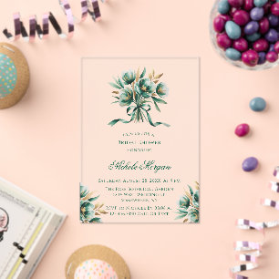 Emerald Green & Gold Floral Bridal Shower Acrylic Invitations