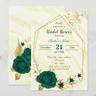 emerald green gold floral bridal shower invitation