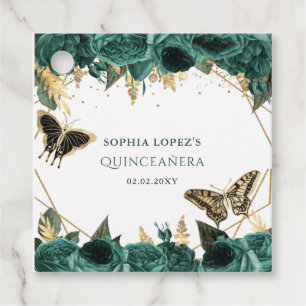 Emerald Green Gold Floral Elegant Quinceanera Favour Tags