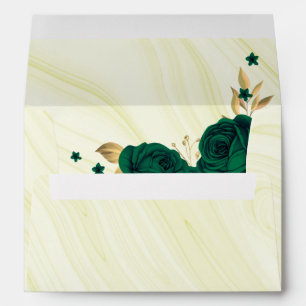 emerald green gold floral marble wedding envelope
