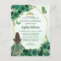 Emerald Green Gold Floral Princess Quinceañera