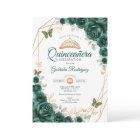 Emerald Green Gold Floral Quinceanera