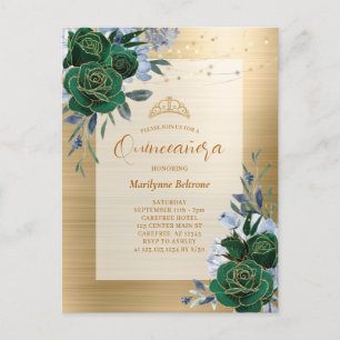 Emerald Green Gold Floral Quinceañera Postcard