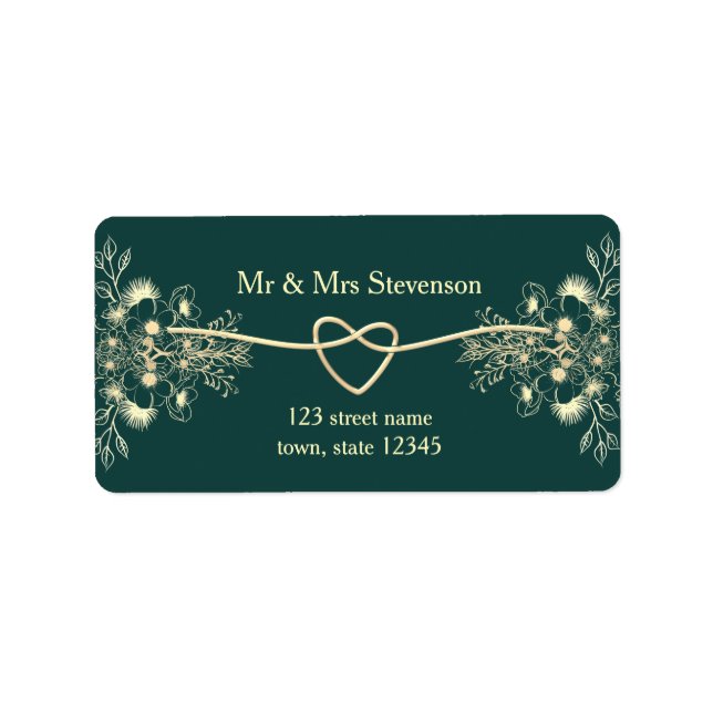 Emerald Green Gold Floral Return Address Label (Front)